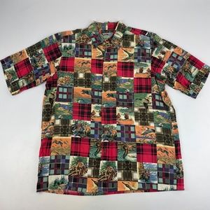 Vintage Reyn Spooner Mens Size S Duck Hunting Fishing Patchwork Hawaiian Shirt